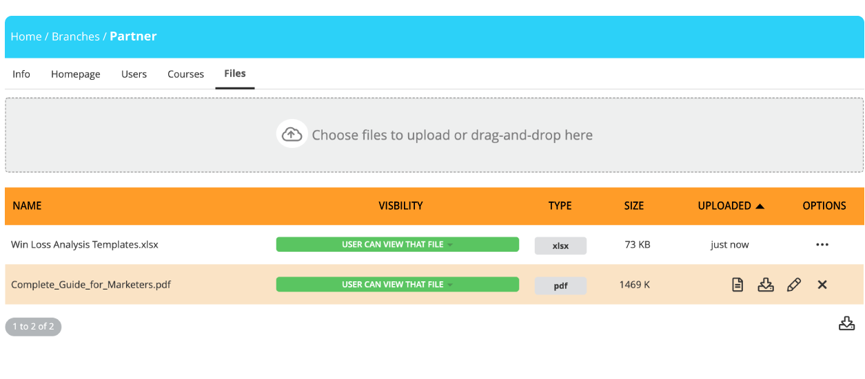 TalentLMS branches: Adding files to a branch