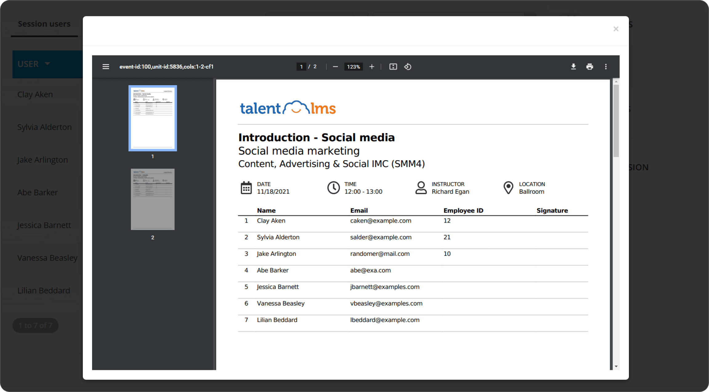 TalentLMS 4.10 Update: Attendance Sheet