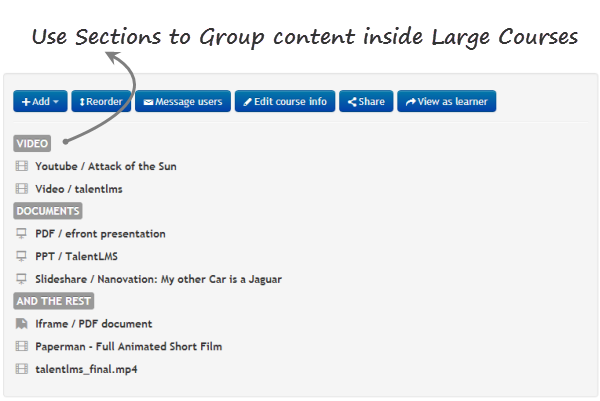 Sections in TalentLMS