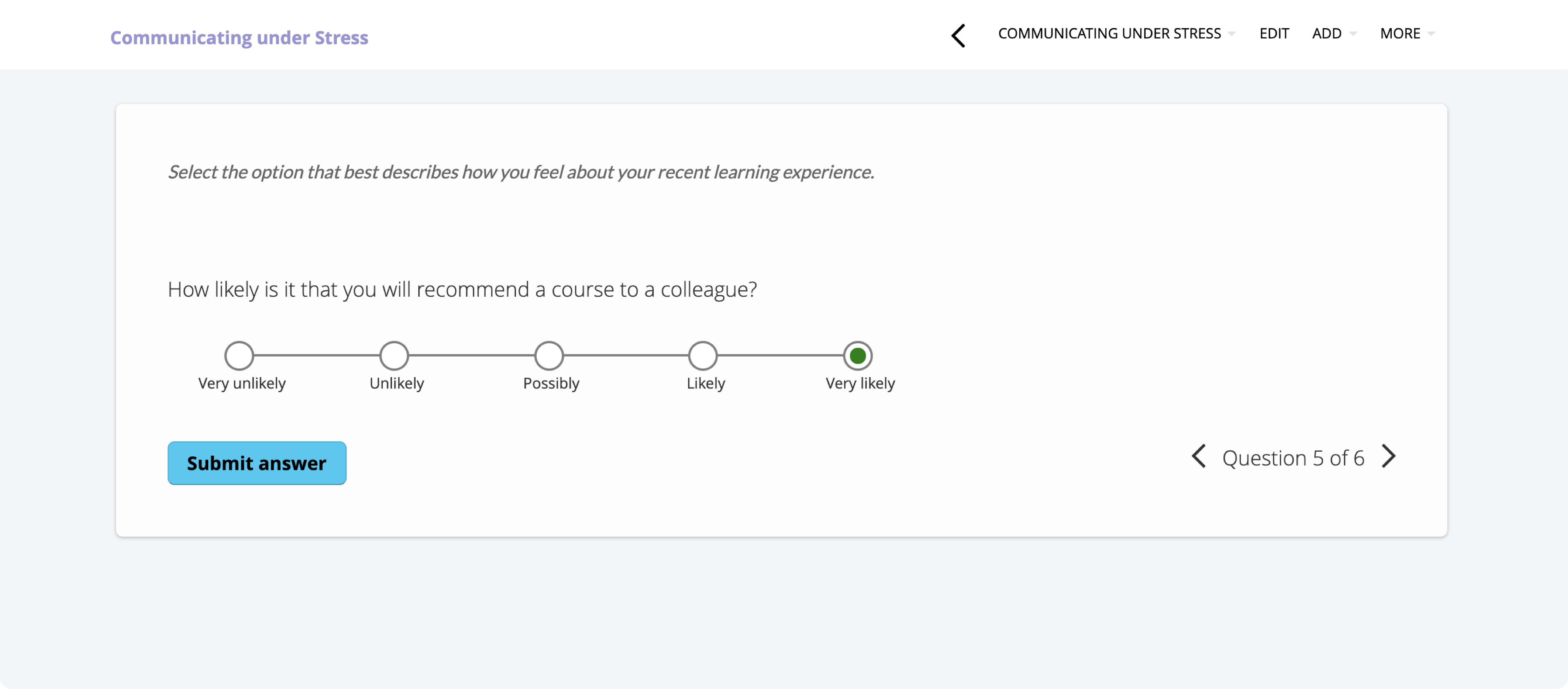 TalentLMS 4.10 update: Likert scale questions Example 5